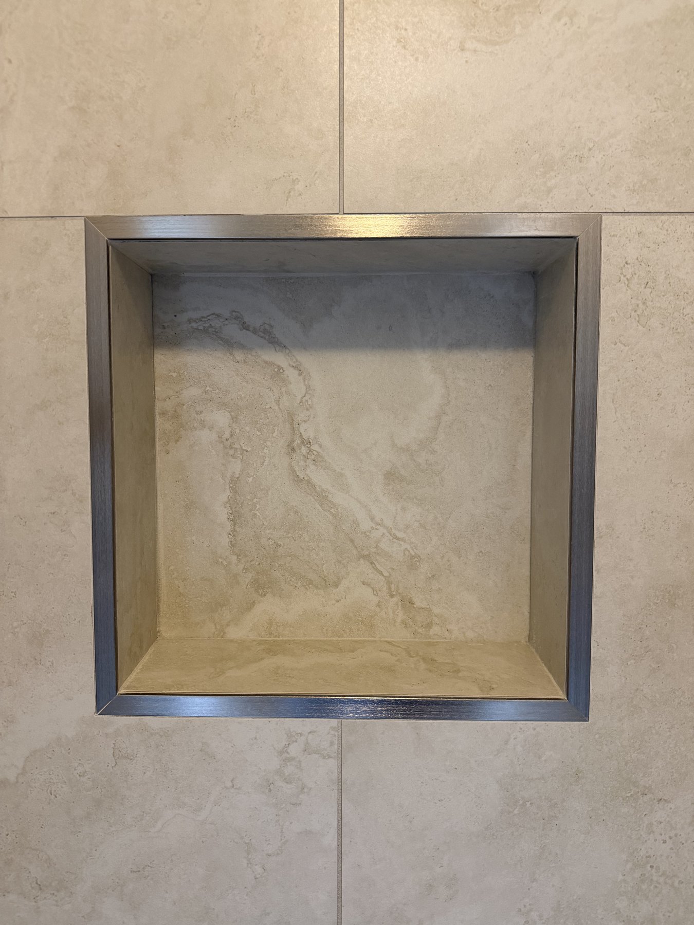 Custom recessed shower niche detail